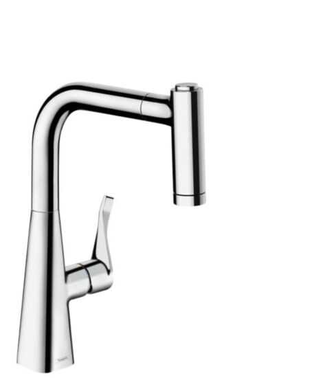 Drezová batéria Hansgrohe Metris s vyťahovacou spŕškou